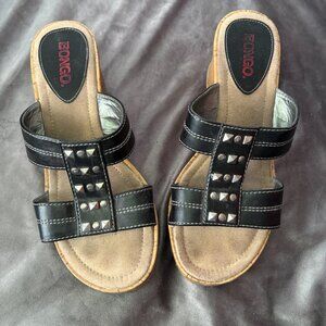 Studded Black Wedge Bongo Sandals